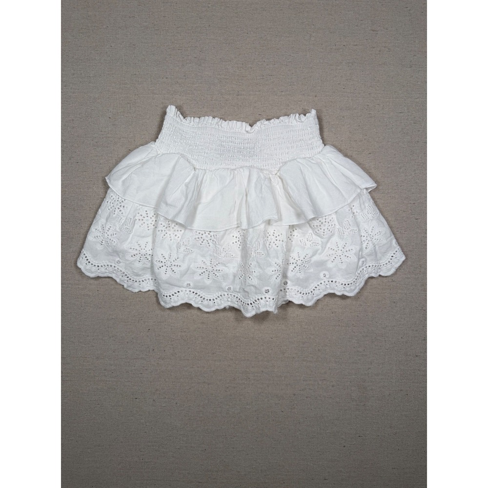 KatieJ NYC Girls White Eyelet Faye Skirt Smocked Waist Tiered Cotton XL